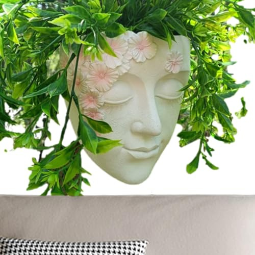 Wand-Blumentopf in Kopfform – Topf in Form eines Gesichts aus Kunstharz, Pflanztopf mit Sukkulentenkopf | Wand-Blumenbehälter für die Dekoration drinnen und draußen, Blumentopf | Blumenkasten mit Sukkulentenkopf | Wand-Blumengefäß für die Dekoration im Innen- und Außenbereich, Blumentopf
