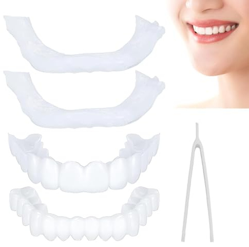 2 Paar Falsche Zähne Zum Aufstecken Prothesen Gefälschte Zähne Oben Und Unten,Künstliche Zähne Veneers Instant Furniere Zahnersatz Aufhellung Fehlende Zähne Abdecken Für Männer Und Frauen