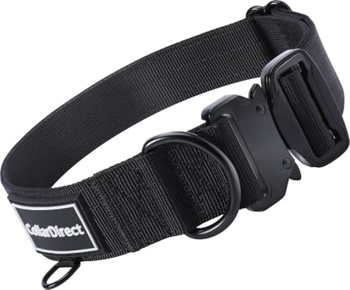 Robustes Hundehalsband für Große & Mittelgroße Hunde – Verstellbar, Doppellagiges Nylon, Metallschnalle, Reißfest & Ideal für Aktive Hunde (Schwarz, Groß (38-58 cm))