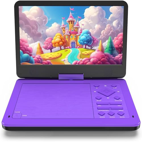 MAGOFLY 12.5 Portable DVD Player with 10.1 IPS Screen for Kids - Car DVD Player with Headrest Mount Bag, 360° Easy Remote, Dual Earphone Jacks, CD/DVD/SD Card/USB Supported, Region Free [Purple]