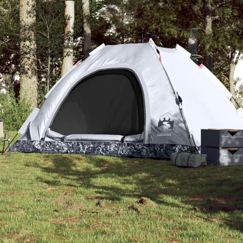 Tino Tech Tente de camping pour 5 personnes - 300 x 300 x 185 cm - Coupe-vent - Tente familiale - Tente de festival - Grande tente à lancer pour famille - Tente de trekking - Polyester - Blanc -