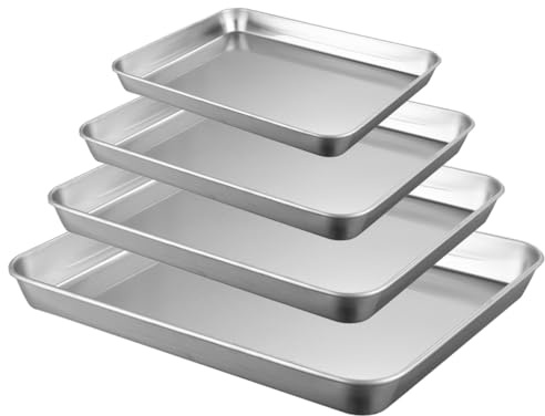 TIMESETL 4 x 304 Stainless Steel Square Plate Assortment, Baking Trays with Wire Rack, Oven Safe