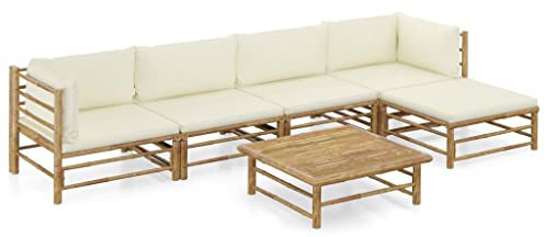 KATERYY 6-TLG. Garten-Lounge-Set mit Cremeweißen Kissen Bambus,Exklusives GartenLoungeSet aus Bambus: Entspannungszone für Dein Zuhause und Garten