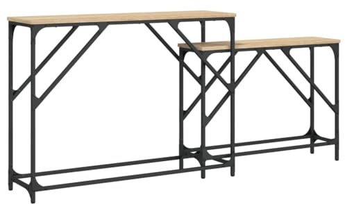 ULUYYUC Nachtschrank Beistelltisch Outdoor Wetterfest Laptoptisch Blumenhocker - Konsolentische 2 STK. Sonoma-Eiche Holzwerkstoff für Wohnbereich Schlafzimmer Balkon Garten