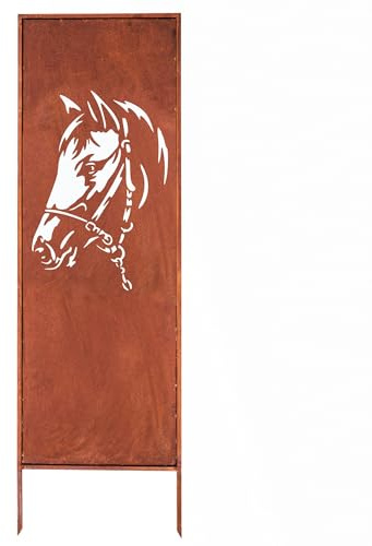 Kapaga - Sichtschutz Metall - 160x50 cm - Edelrost - Rostoptik, Patina | für Garten und Terrasse - Corten, Sichtschutzelement - Sichtschutzwand - Gartendekoration Zaun - Rost (Pferd)