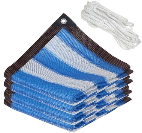 Outdoor Sun Shade Sail 3m x 4m 90% UV Block Patio Canopy with Reinforced Grommets Blue Striped Pergola Cover