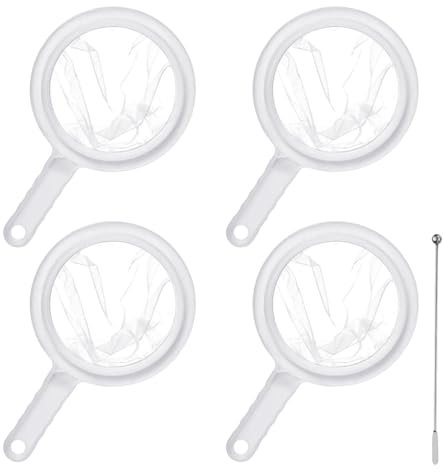 Hocadrv 4er-Pack Feines Sieb 80/100/200/400 Mesh, Kunststoffrahmen mit Nylon-Sieb, Rostfreier Stahl-Rührer, Passiersieb mit Griff für Saft, Milch, Sojamilch, Kaffee, Wein, 9.5 x 14.5 cm