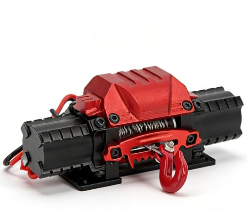 equlup Cabrestante de Coche RC, tracción de 10 kg Gorce Control Remoto Simulación Modelo de Juguete Cabrestante Aleación de Aluminio Alta simulación Cabrestante de Motor Dual para Coche (Black)