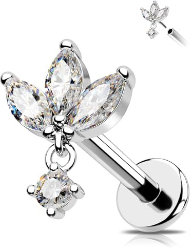 OUFER 16G Dangle Threadless Earring Chirurgenstahl 316L Knorpel Ohrpiercing 6/8 mm Helix Piercing Klar CZ Conch Piercing Schmuck für Frauen Tragus Piercing