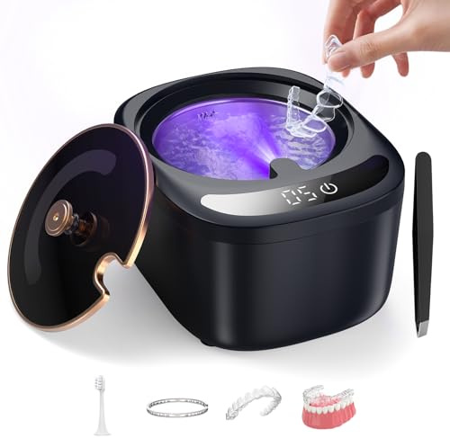 Morole Nettoyeur Ultrasons, Nettoyeur Ultrason 45000Hz 230ml, Bac A Ultrason avec Lampe UV Pour Gouttières Dentaires, Aligneurs, Prothèses et Bijoux, pour Une Désinfection, Minuterie Totale 3/5/8 min