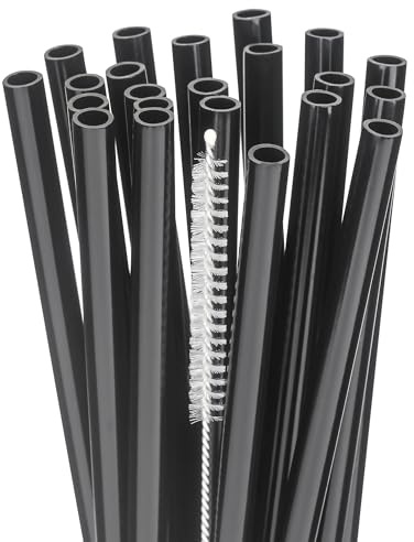 Dakoufish 9 Inch Black Reusable Plastic Straws,22 Pack with one Cleaning Brush,Dishwasher Safe,Perfect for Cocktails, Milk, Juice, Tea (9inch,Black)