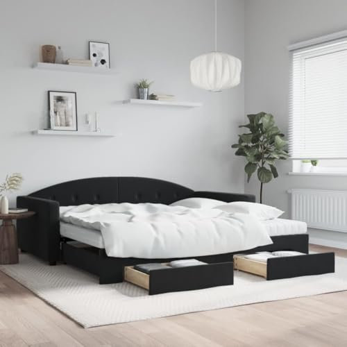 Xichuzi Tagesbett Ausziehbar mit Schubladen Schwarz 100x200 cm Samt, Schlafsofa, Daybed, Bettsofa, Sofa Bed, Sofabett, Schlafcouch, Jugendbett, Bettgestell, Bettcouch - 3197384