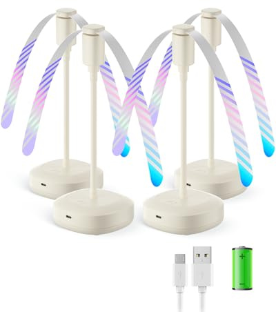 Edvision 4 Pack Food Table Fan, 2000mAh USB Powered Rechargeable Food Fan, Portable Fan with Flexible Goose-Neck and Soft Blades for BBQ, Patio, Party (Beige)