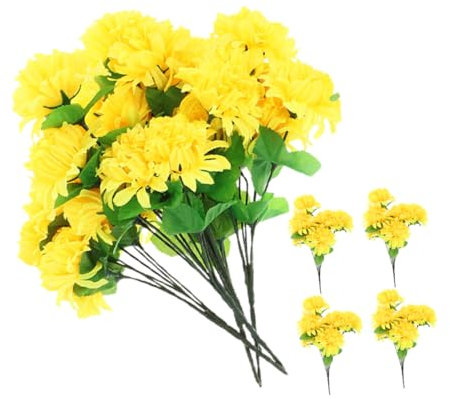 VINTORKY 8pezzi Crisantemo Simulato Da Cimitero Bouquet Di Crisantemi Artificiale Gialli Decorazioni Floreali Per Tomba Da Esterno