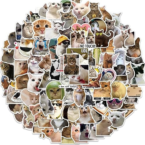 Cute Cat Stickers 100 Pcs, Funny Meme Stickers for Journaling Laptop Scrapbook Water Bottles Guitar Suitcase, Waterproof Vinyl Decals for Teens Adults Boys Girls Gift Cat Lovers