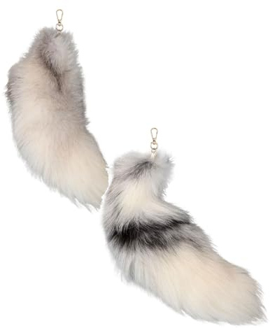 FSLLWGWG 2 Stück Simulation Tail Fuchsschwanz Anhänger Fell Schwanz Keychain 40cm Fuchs Schlüsselanhänger Tasche Zusätze Auto Schlüsselketten Anhänger Weich Flaumig Fox Tail Handtasche Dekoration