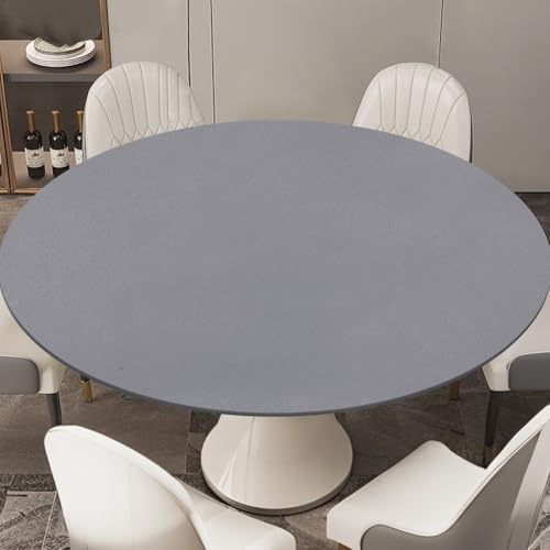 LUPATDY Tischdecke Rund 110 cm, Elastisch Tischdecke Outdoor mit Gummizug,Gartentischdecke Wetterfest, Plastik Tischschutzfolie, Garten Tischdecken für Traußen,Silbergrau