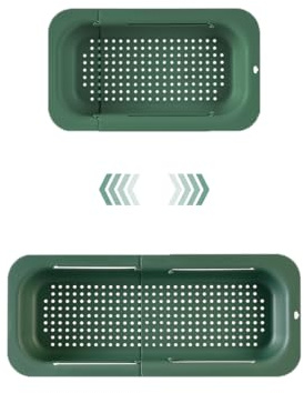 The Sink Colander Strainer Basket - Wash Vegetables and Fruits, Drain Cooked Pasta - Extendable - Kitchen Essentials (1, Green)