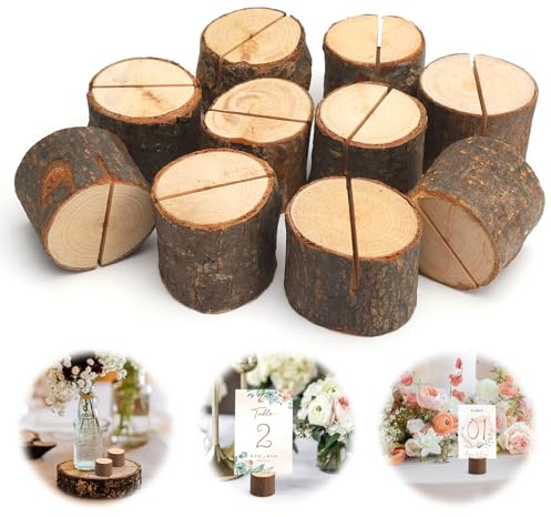 TMZELOA 10 Pcs Soportes de Madera, Tarjetero de Madera Soporte para Tarjetas Mesa Soporte para Tarjetas de Menú Soporte para Tarjetas de Lugar, Tarjetero para Bodas Restaurantes Banquetes y Fiestas