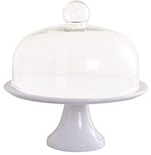 CVNIMV Vassoio per Dolci in Ceramica con Coperchio in Vetro, Bianco, Alto, per Torte, Dessert, Multifunzionale, per Il tè pomeridiano, per Matrimoni, per Pasticceria
