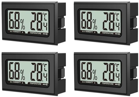Lot de 4 thermomètres hygromètres numériques avec écran LCD pour intérieur, bureau, salon et cave à vin (piles incluses)