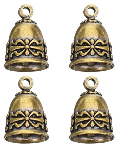 Sorcristy 4 Stück Glöckchen zum Basteln, Kleine Messingglocke Vintage Christbaumschmuck Mini Gelbe Glöckchen Metallglöckchen Hängende Deko für DIY-Projekte Hochzeiten Weihnachten
