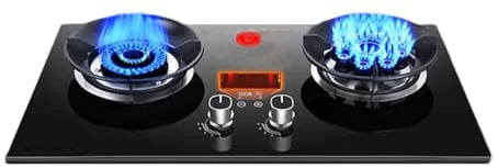 Portable Gas Stove 2 Burners 5.0/5.2KW, Double-Sided Timer 9-Cavity Fire Ring Wok Stove Head with Flameout Protection(LPG)