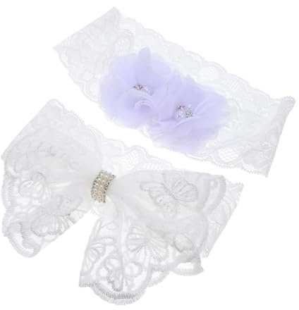 RORPOIR 2pezzi Fascia in Pizzo per Ragazzo Ragazza Ragazza con Pietre Luccicanti Accessori per Capelli con Fiocco e Fiori per Servizi Fotografici e Feste