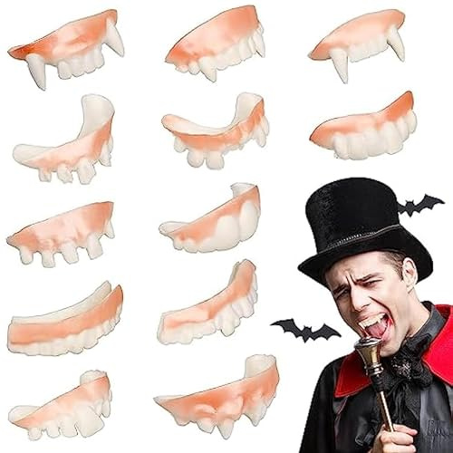 Generisch Vampirzähne Für Erwachsene,Vampirzähne für Kostüme | 12er Set Waschbar Grusel Design Erwachsene Kinder Alltag Streich Kostümparty
