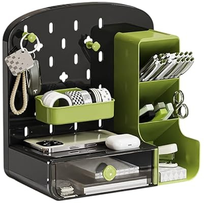 Genérico Organizador de Escritorio Modular con Cajón Transparente - Compartimentos Ajustables | Accesorios de Oficina, Estudiantes - Hogar -Niños- Estilo Moderno - Multifuncional (Negro/Verde)
