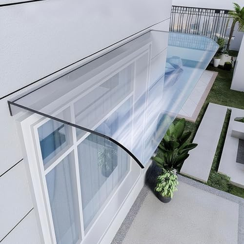 Auvent Porte d'Entrée avec Plaque Polycarbonate - Marquise Porte d'Entrée Transparente, Système Extensible pour Terrasse et Balcon,Disponible en Tailles sur Mesure Transparent 50x150cm/19.6 x59