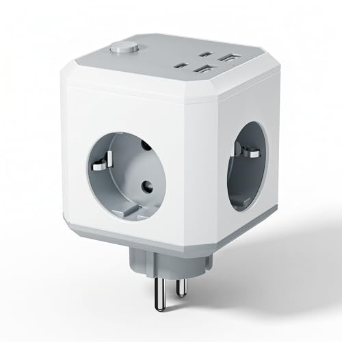 Ciabatta Elettrica 8 in 1 con 2 USB-A e 2 USB-C, 4000W Multipresa Cubo, Ciabatta Multipresa con 4 Prese, Presa Multipla Salvaspazio con Interruttore per Casa, Ufficio, Viaggi