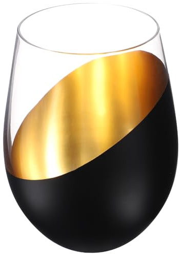 HOMSFOU Bicchiere da Vino senza Stelo Nero Dorato in Vetro, Coppa da Cocktail e Bicchiere da Whisky Inclinato, Set 1 Pezzo per Feste, Bar e Ristoranti