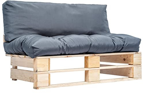 PHGTYUK Outdoor-Sofa Paletten mit Kissen in Grau Kiefernholz, 4 Kissen, Gartenmöbel aus kesseldruckimprägniertem Holz für Terrasse, rustikales Palettendesign, langlebiges Loungesofa