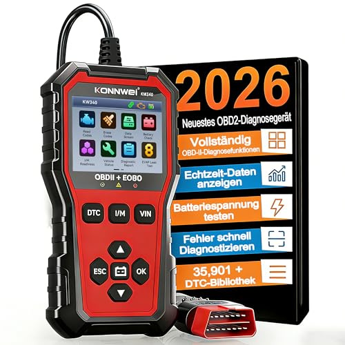 OBD2 Diagnosegerät Auto für alle Fahrzeuge, KFZ OBD2 Scanner OBDII Code Reader mit Batterie Test, Live Daten, I/M Bereitschaft, Fehlercode Auslesen & Löschen, Deutsch, kompatibel mit BMW VW Mercedes