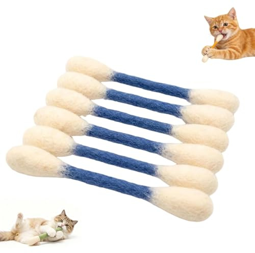 Générique Lot de 6 Cotons-tiges géants pour Chat avec Herbe à Chat - Jouets interactifs en Feutre de Laine Douce - Bâtons à mâcher pour Chats et Chatons - Bleu