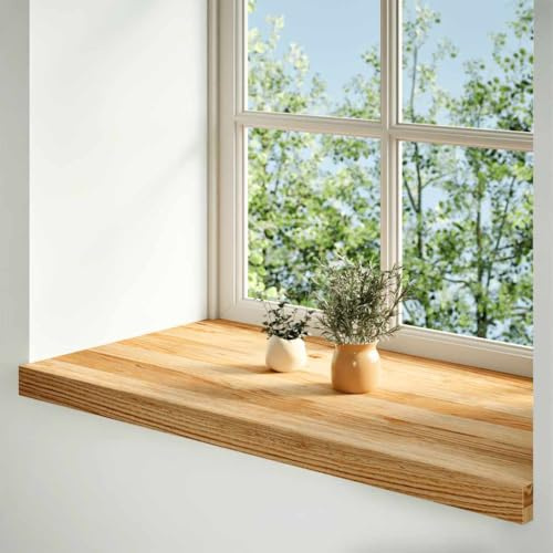 2 davanzali per finestre, marrone chiaro, 80 x 40 x 2 cm, in legno massello di rovere | Superficie non trattata, facile da pulire, superficie di presentazione ideale per la decorazione
