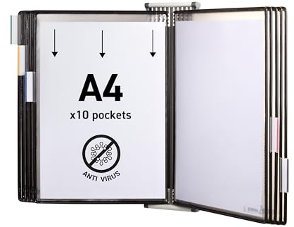 Djois, 414507 – Antimikrob. Wandsystem A4, PVC, 10 Sichttafeln, Schwarz | Sterifold PVC mit Silberionen, Wandmontage, für Gesundheitswesen, Labor, HORECA und Empfang