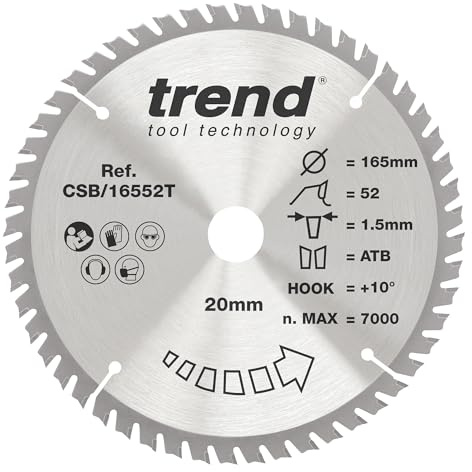 Trend CraftPro Thin kerf sågblad för cirkelsåg, 165 mm diameter x 52 tänder x 20 mm borrning, hårdmetallspetsad, CSB/16552T