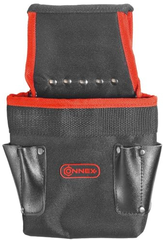 Connex Nagel- und Werkzeugtasche – 5 Fächer – Werkzeuggürtel | Robuste Bauchtasche für Werkzeug und Nägel, einfache Gürtelbefestigung, strapazierfähig und beidseitig tragbar, Rot/Schwarz
