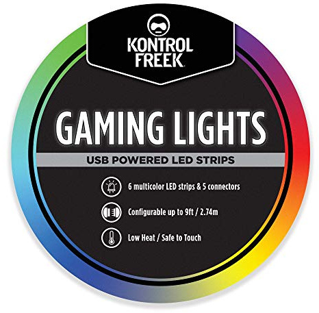 KontrolFreek Gaming Lights: LED Strip Lights, USB Powered with Controller, 3M Adhesive for TV, Console, PC, Wall (9 ft)