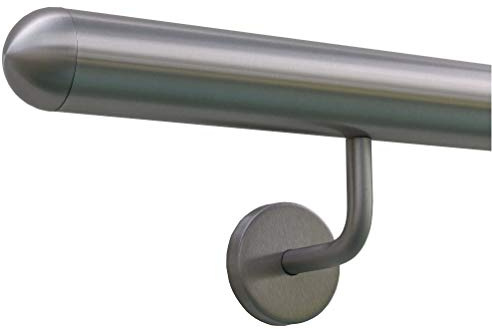 TIBU Handlauf Edelstahl 33,7 mm Geländer 0,3m - 6m, Länge 60 cm, Ende halbrunde Kappe und gewinkelte Halter