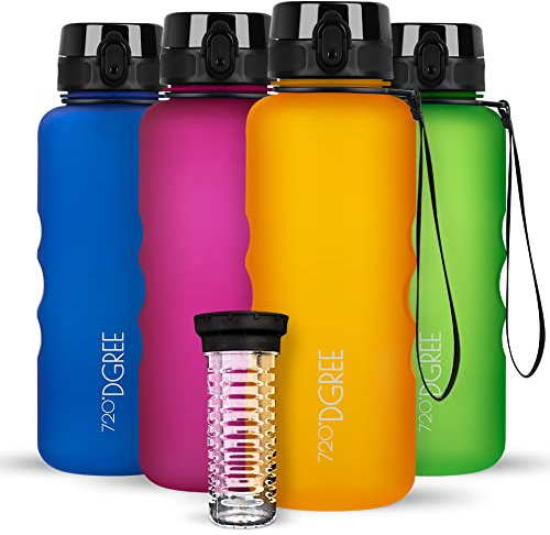 720°DGREE Trinkflasche 1,5l “uberBottle“ softTouch +Früchtebehälter - BPA-Frei - Wasserflasche für Gym, Fitness, Outdoor, Wandern - XL Tritan Sportflasche: Groß, Leicht, Stoßfest, Wiederverwendbar