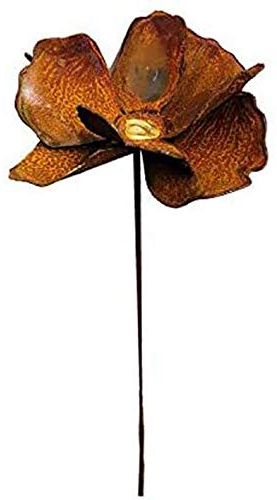 itsisa ® Gartenstecker Mohn mit Gold im Rost Design, Rostfigur für den Garten, Gartendeko, Metalldeko