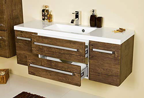 Quentis Badmöbel Genua, Breite 120 cm, Waschtisch mit Unterbau, Holzdekor antik, Waschbeckenunterschrank montiert