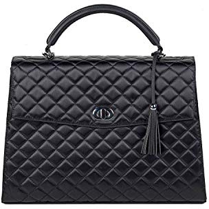 Socha Laptoptasche Damen/Businesstasche Frauen/Notebooktasche mit Tragegurt - Elegant - Extra leichte Synthetik Gesteppt - Audrey Diamond - 13.3 Zoll Schwarz