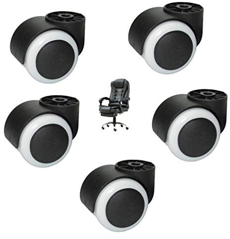 Rotelle Girevole per Sedia da Ufficio 50MM Ruote per Mobili in Nylon di Ricambio,Rotelle per Scrivania Computer,Set di 5,Proteggere Pavimenti in Legno,Doppia Ruota 125kg (senza stelo)