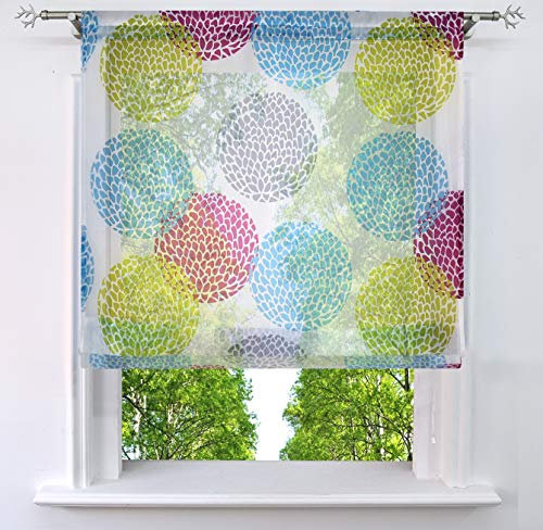 BAILEY JO Raffrollo mit Kreis-Motiven Druck Design Rollos Voile Transparent Vorhang (BxH 80x140cm, Bunt mit Tunnelzug)