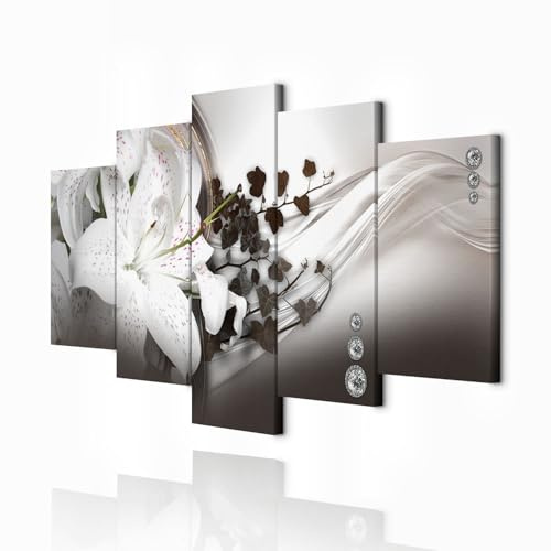 decomonkey Wandbilder Blumen Abstrakt 200x100 cm XXL 5 Teilig Kunstdruck | Leinwandbilder, Bild auf Leinwand, Wanddeko, Wohnzimmer, Wanddekoration, Lilie