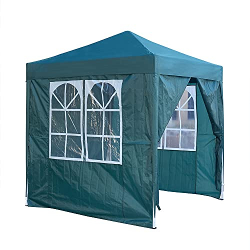 Pop Up 2 x 2m Outdoor Gazebo Marquee Garden Awning Tent Folding Canopy with 4 Sidewall and Carrying Bag for Festival Wedding Party (Green)